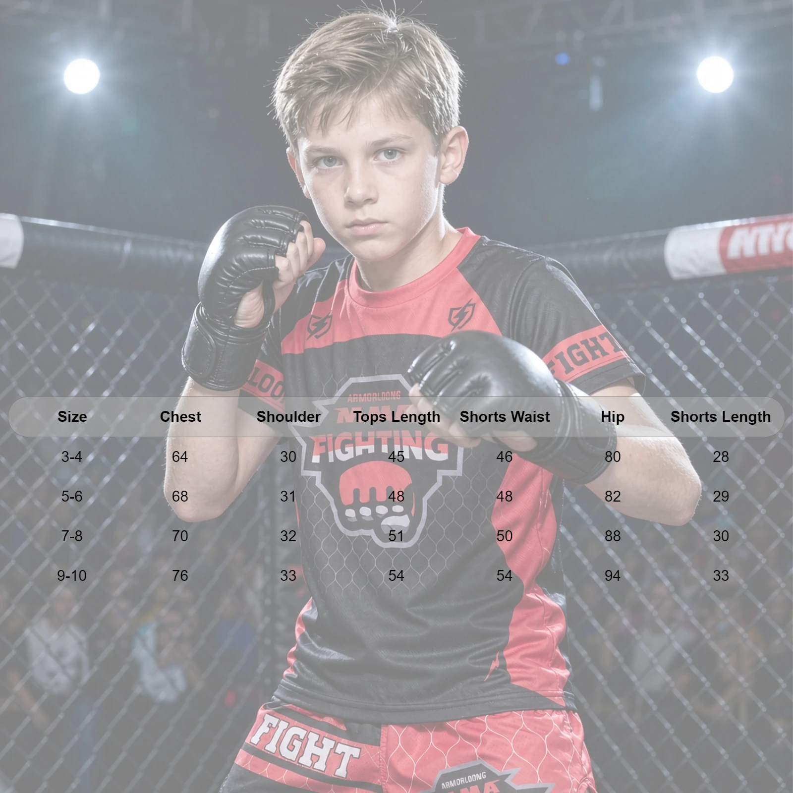 Jugend-MMA-Trainingsset für Jungen und Mädchen, Box-Outfit, Rashguard, Shorts mit seitlichen Schlitzen, Kinder-Kickbox- und Muay-Thai-Sportbekleidung – Detail 1