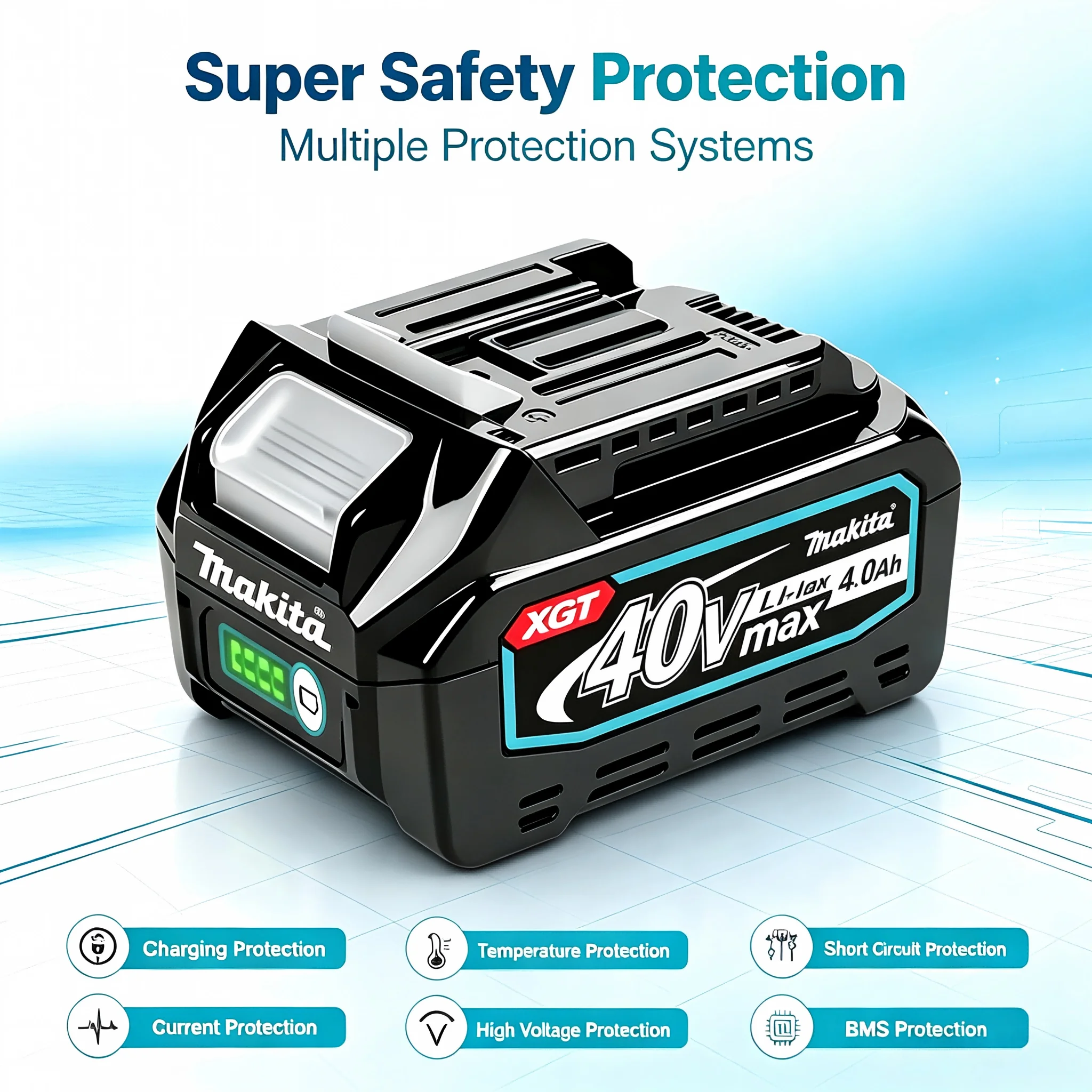 100% Makita 4.0Ah 40V Lithium Battery BL4040F XGT High Output Battery Stable Performance Cordless Power Tool Replacement Pack