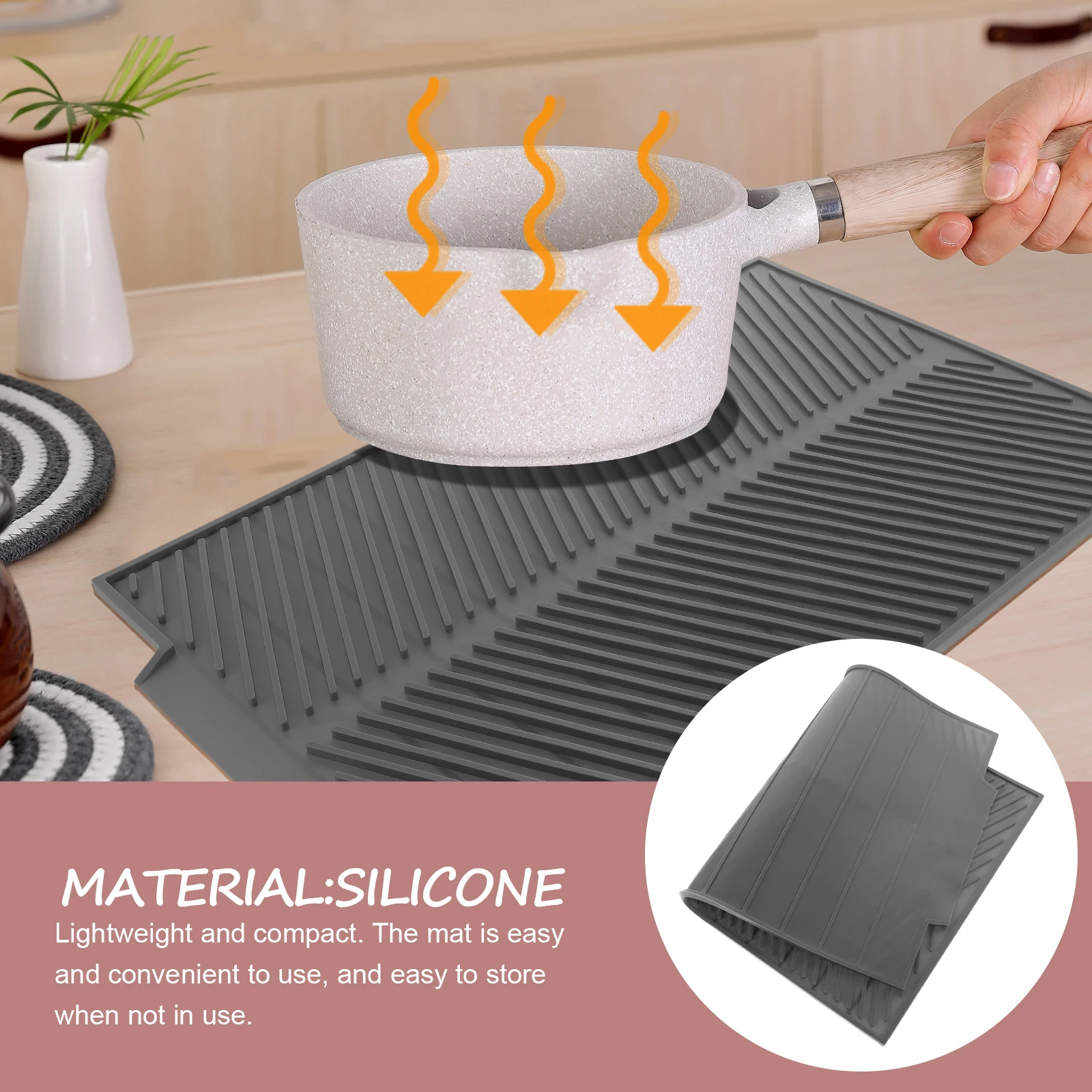 

Silicone Drying Pad Gray Small Kitchen Sink Protector Mat Draining Non Slip Bowl Dish Silica Gel Lightweight Easy Store