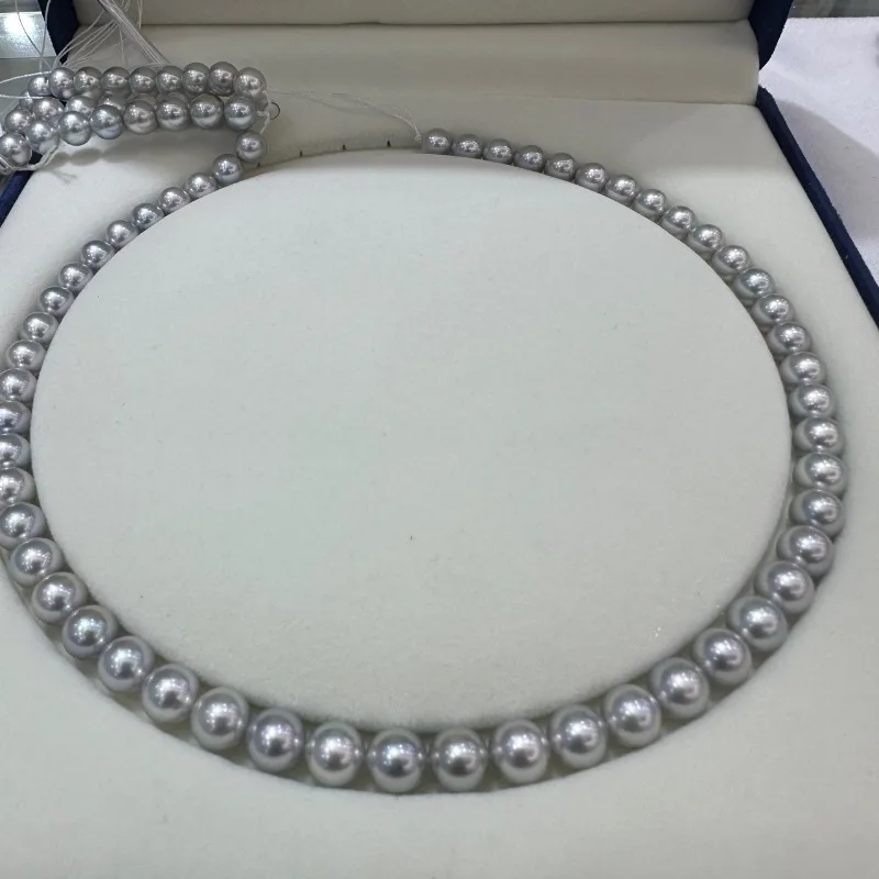 

New Arrival 8-9 Mm Natural Sea Gray Pearl Free Shipping Necklace 925 Sterling Silver Fine Free Shipping for Women