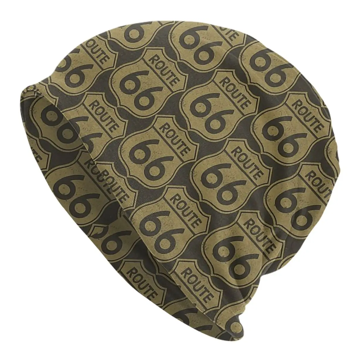 Route 66 (gold Distressed Design) Knitted hat for men and women Gift Unisex winter warm brimless urinal hat