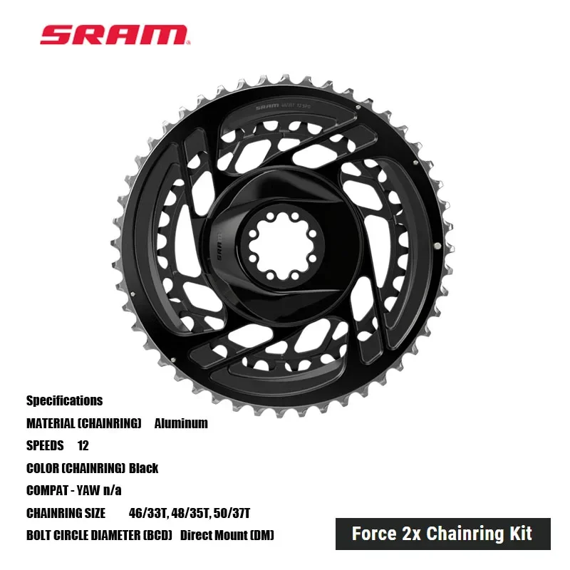 SRAM Force 2x Chainring Kit 12 SPEEDS 46/33T, 48/35T, 50/37T One-piece construction for faster, smoother, more secure shift