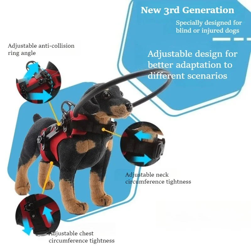Adjustable Blind Pet Collision Protection Ring With Leash Ring Reflective Blind Dog Eye Protective Guard Anti-Collision Harness