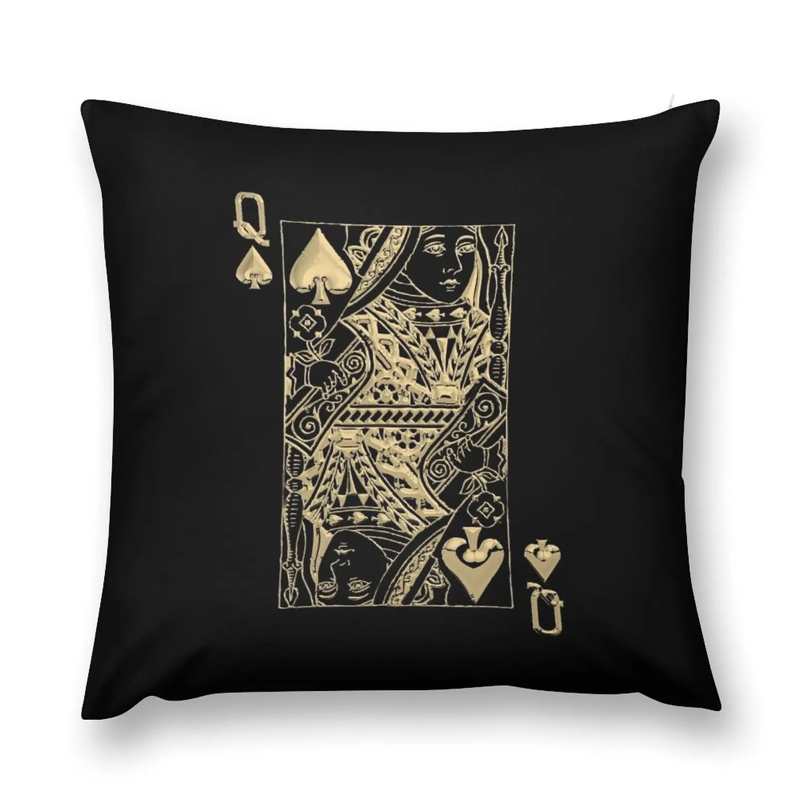 Queen of Spades in Gold over Black Throw Pillow Decorative pillow case bed pillows pillow