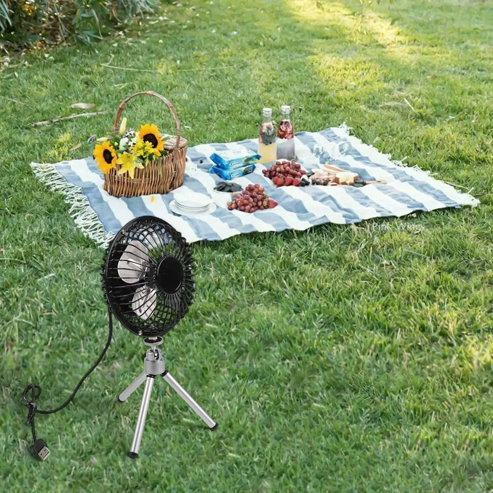 Camping Fan Dual Powered Fan For Picnics For Travel Black 10W Solar Panel Aluminum Alloy Tripod For Outdoor Use
