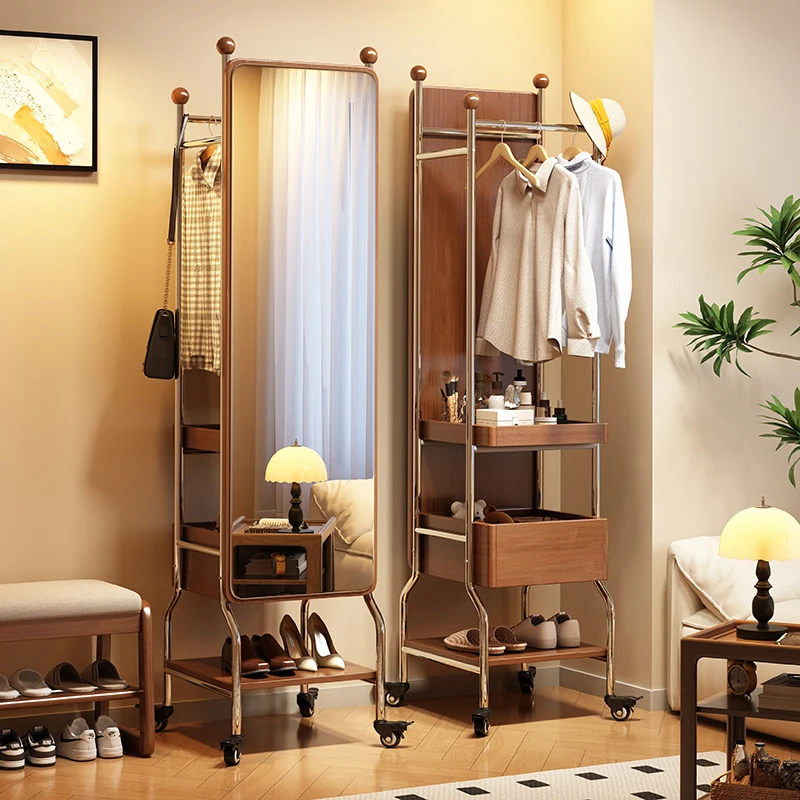 رف معطف مرآة كامل الطول من الخشب الصلب المنزلي من الأرض إلى السقف، رف تخزين متكامل متعدد الوظائف #2