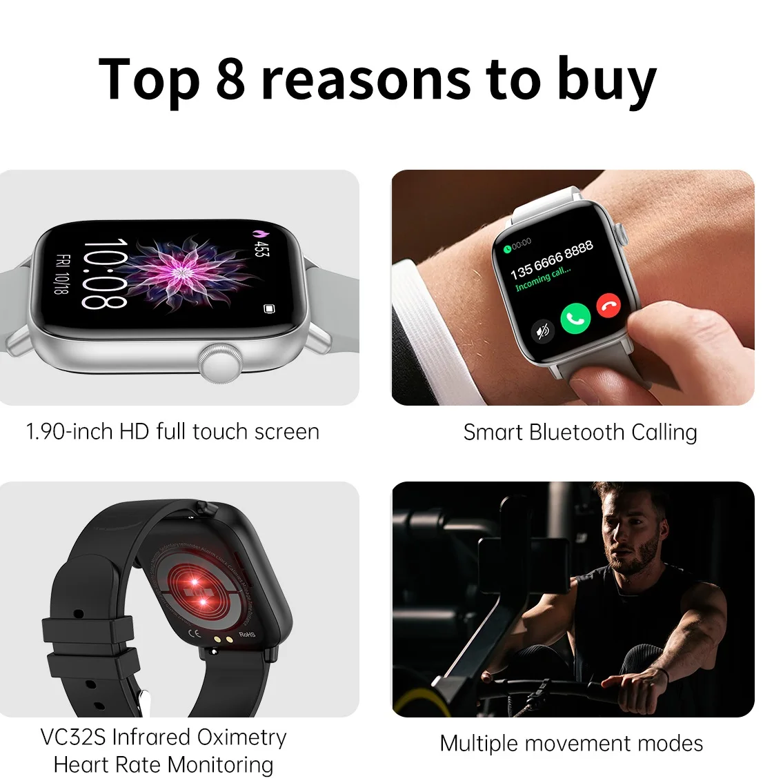 Bluetooth Call Smart Watch Health Monitor Exercise Tracker Remote Photography Multi-function Fashion Smartwatch  For Android Ios