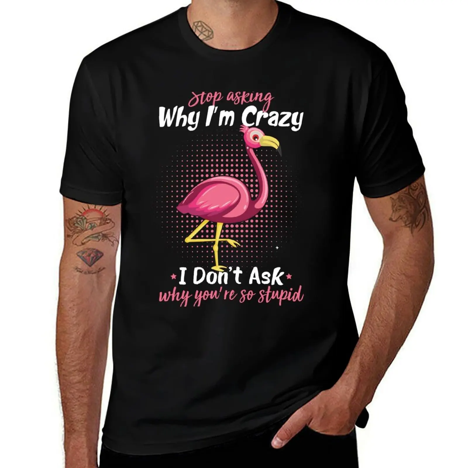 

Funny Flamingo Stop Asking Why I'm Crazy I Don't Ask Stupid T-Shirt t shirts designer man t shirt summer T-Shirt