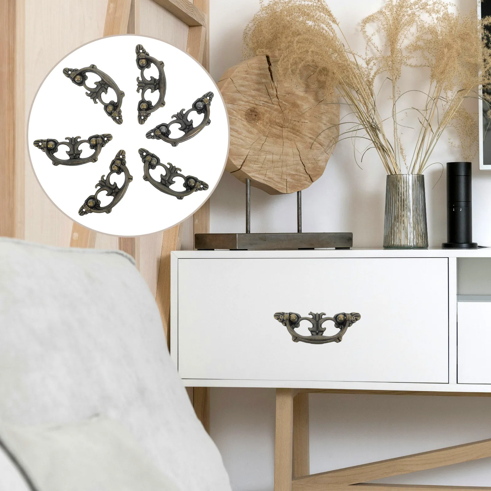 

6Pcs Vintage Bronze Drawer Pulls European Cabinet Handles Rustic Dresser Knobs Zinc Alloy Retro Kitchen Wardrobe Door