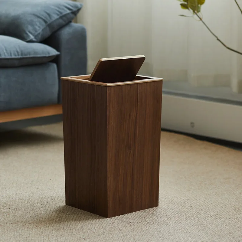 

FlipTop Wood Grain Trash Can Minimalist Kitchen and Bedroom Waste Bin with Cover RecyclingFriendly Sleek Modern Design