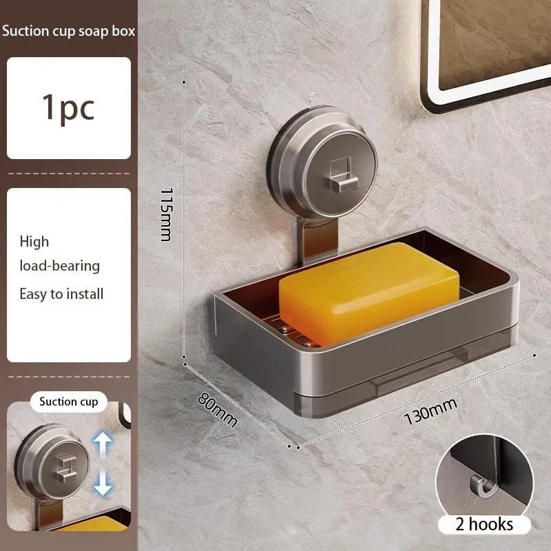 

Suction Cup Soap Box with Hook Wall Mounted Space Saving Punch Free Soap Dish With Drain Water Organizer Bathroom Accessories