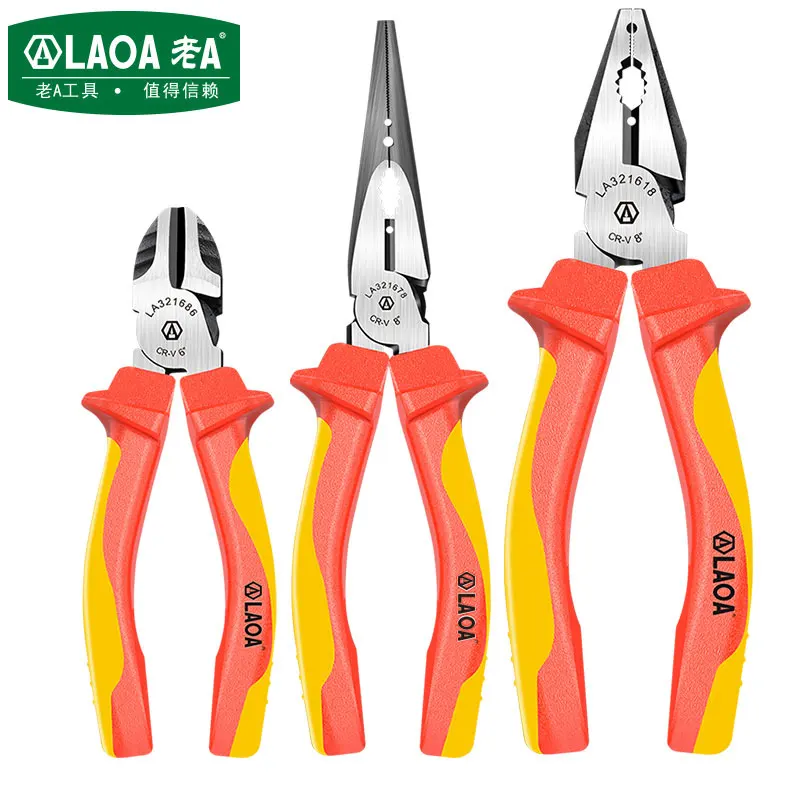 Laoa-vde Diagonal Agulha Nariz Alicadores Cortadores de Fio Combinação Isolada Ferramenta Eletricista Resistência de Alta Tensão 8