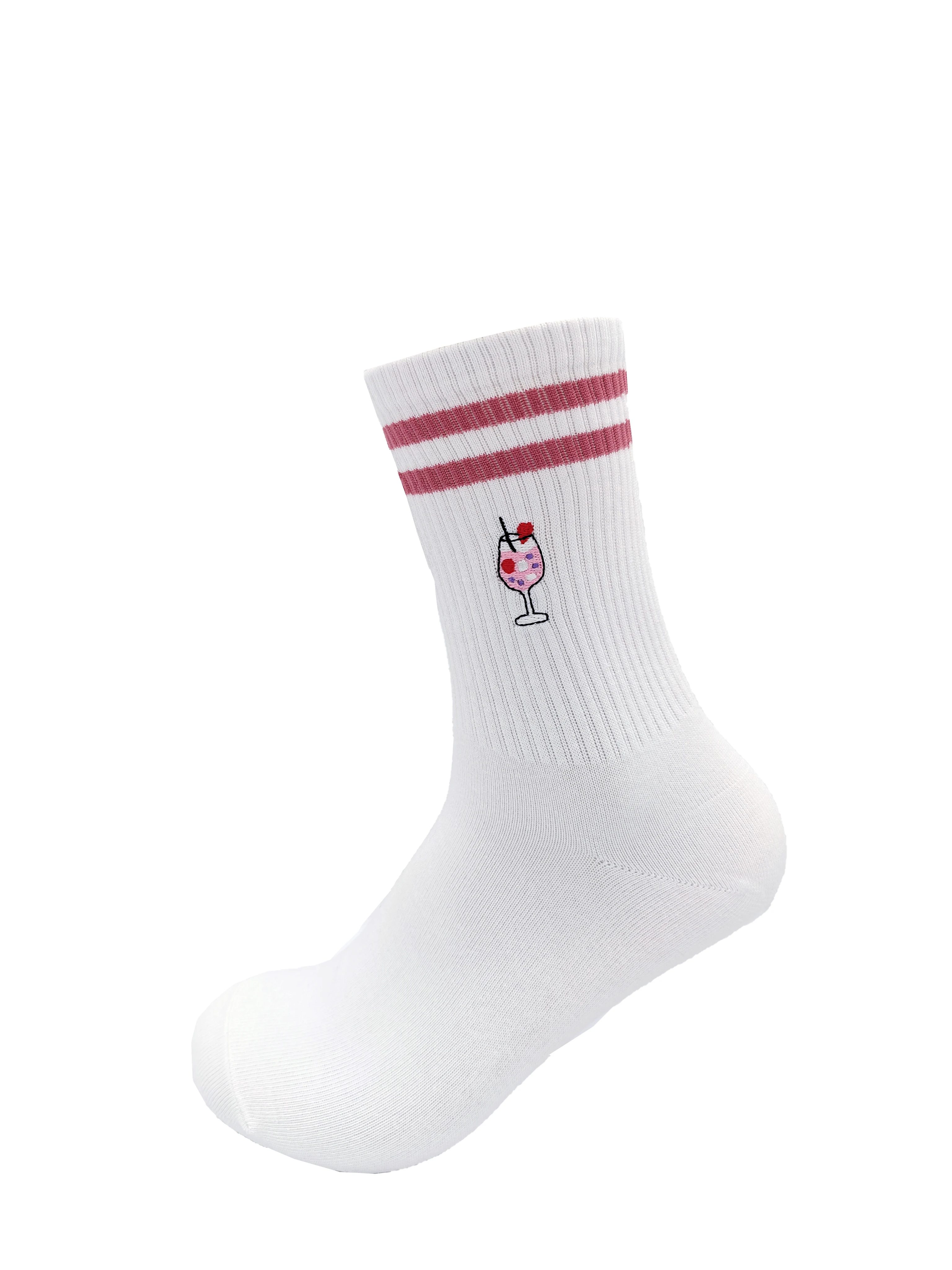 Spring and Summer New White Mid Length Socks with Striped Embroidery and Versatile Creativity