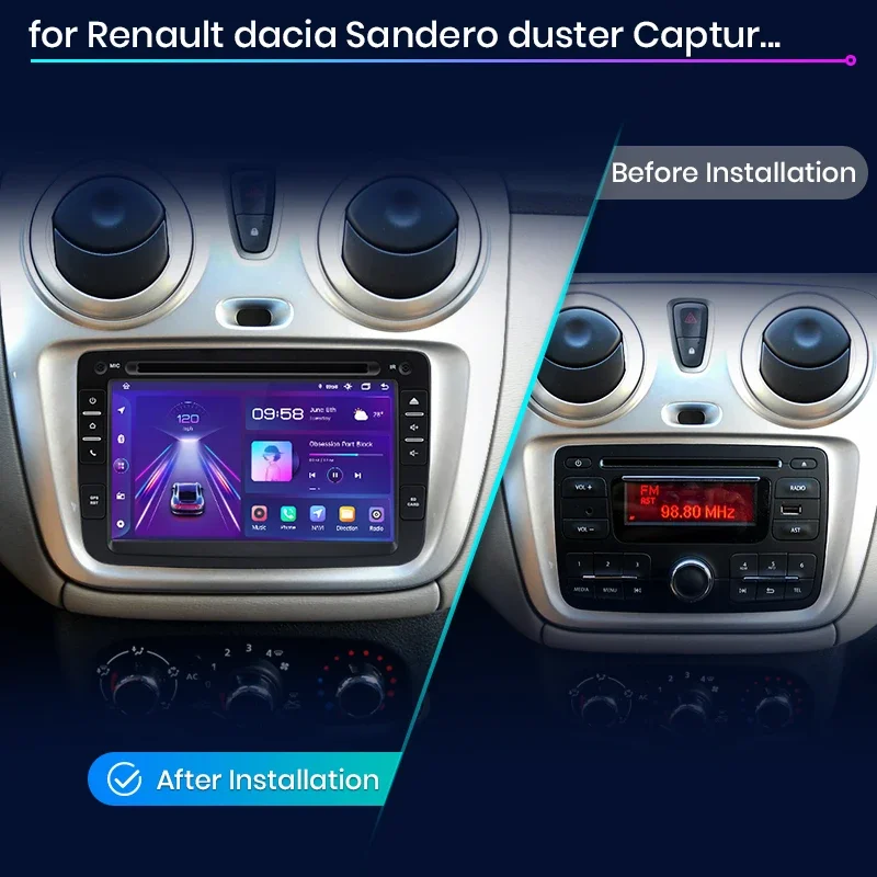 AWESAFE Car Radio For Dacia Duster Sandero Logan 2 Renault Captur Symbol Dokker Lada Xray 2 wireless CarPlay Android Auto 2 din