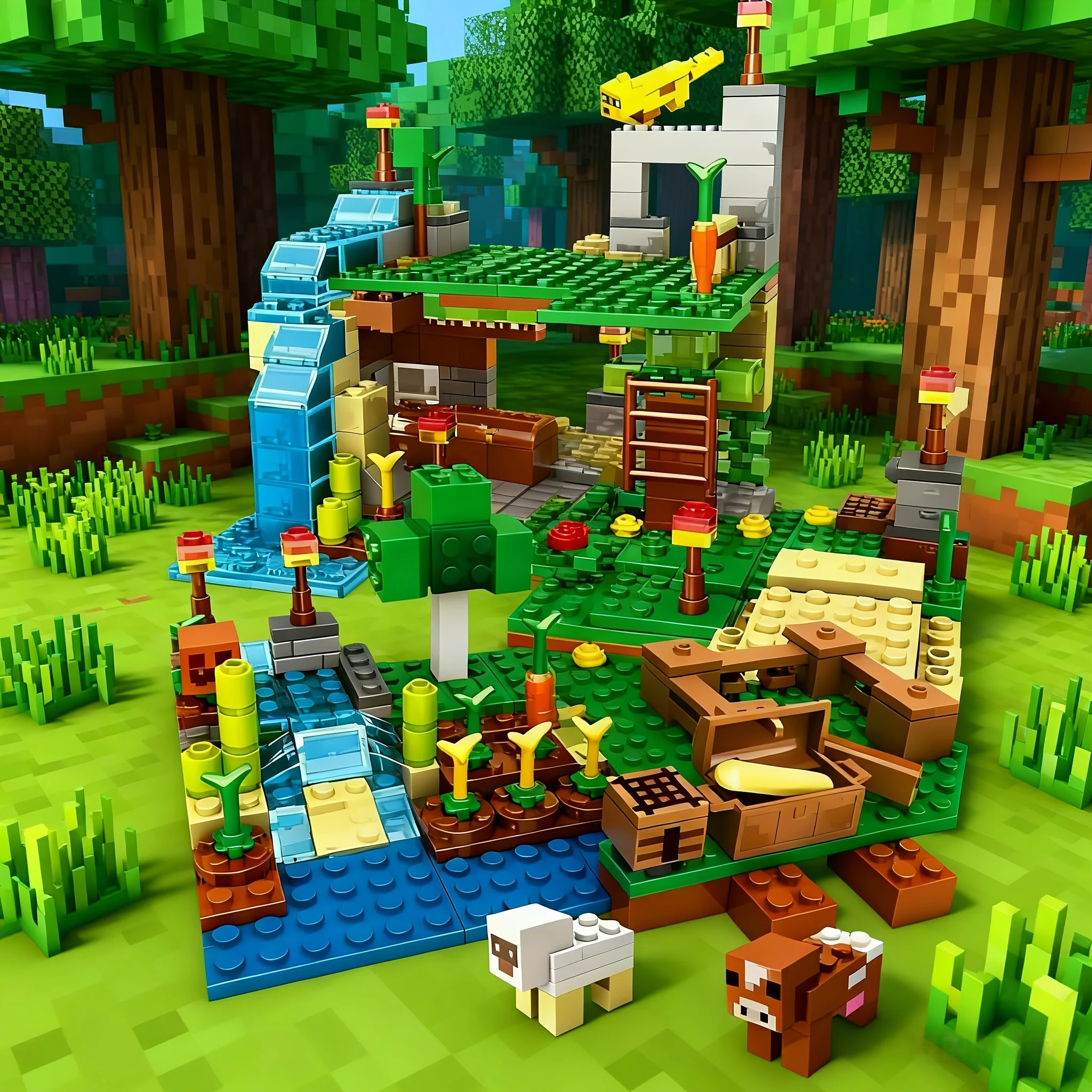 Baustein-Set, Bauernhof, Leoparden-Katze, gestapeltes Baustein-Kombinationsmodell, tolle Baustein-Kombination, geeignet für die Sammlung