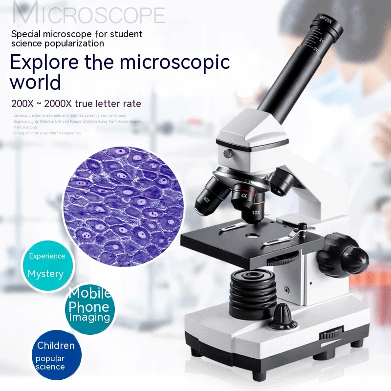 Microscópio científico infantil, 2000X, microscópio especializado, experimento para estudantes