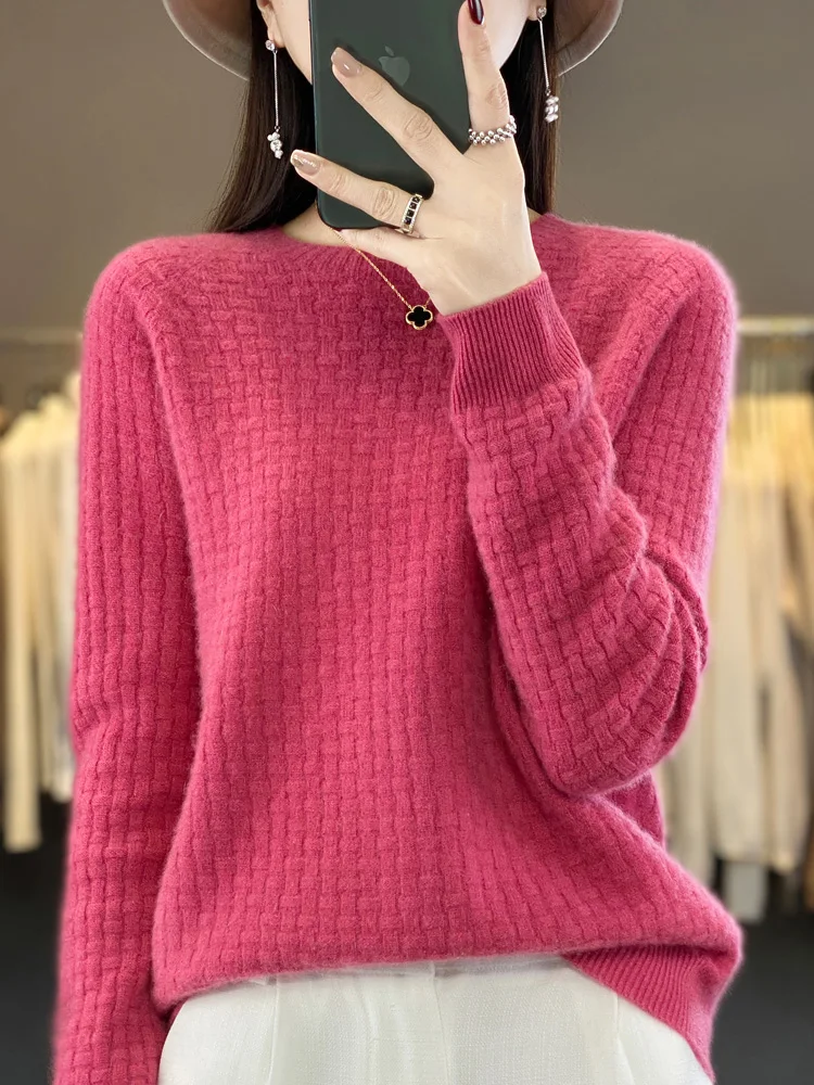 

New Women Sweater Autumn Winter Jersey Aliselect Fashion 100% Merino Wool Tops Grace Pullover O-Neck Long Sleeve Jumper Knitwear