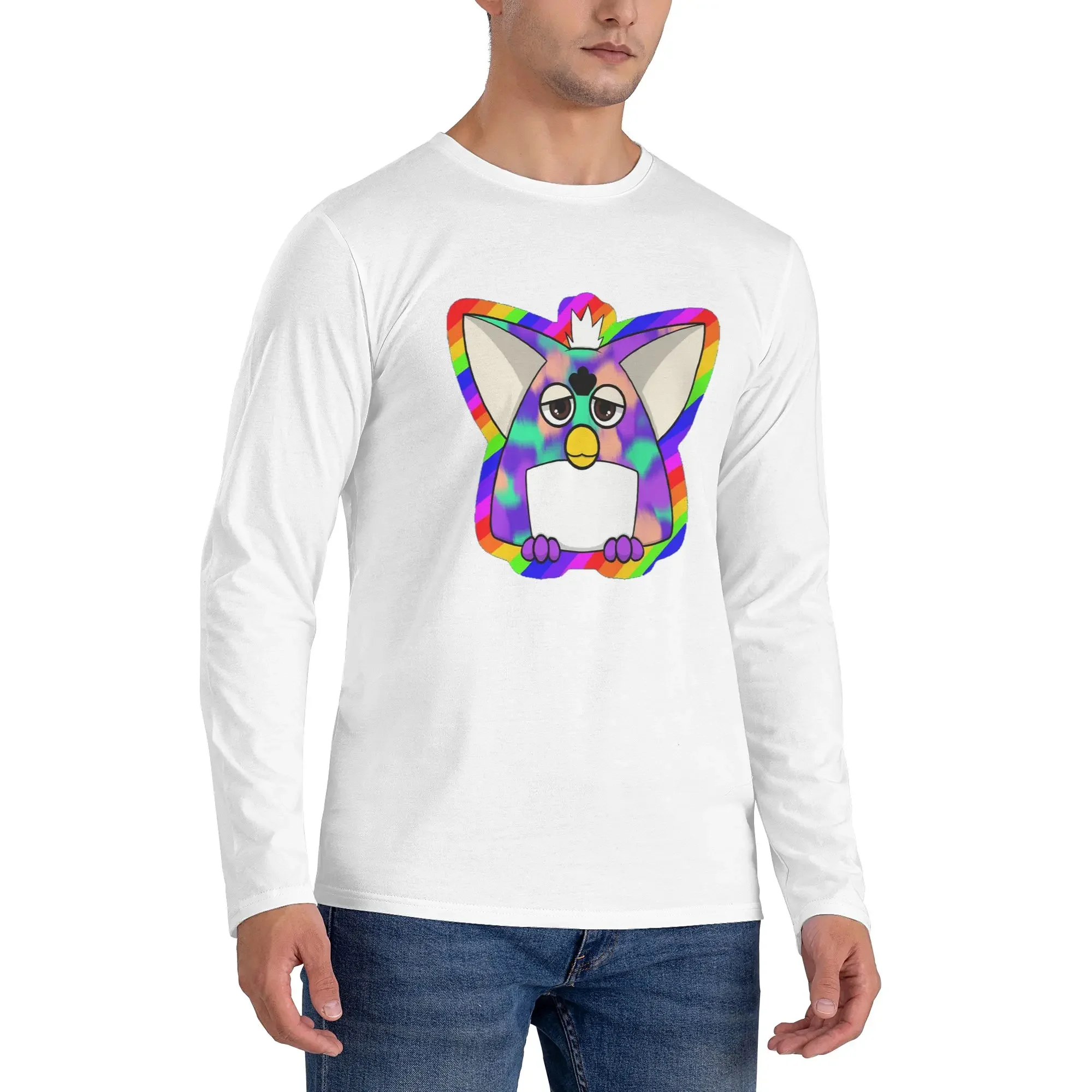 

Gay Tye Dye Furby Relaxed Fit Men's Long Sleeved T-shirt Casual Round Neck T shirts Spring and Autumn Men tops