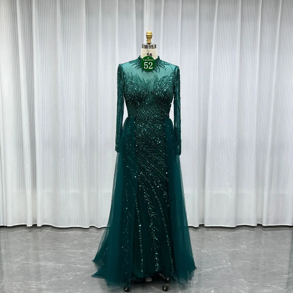 

YQLNNE 052 Темно-зеленые вечерние платья с длинными рукавами Вечернее платье ручной работы из бисера
