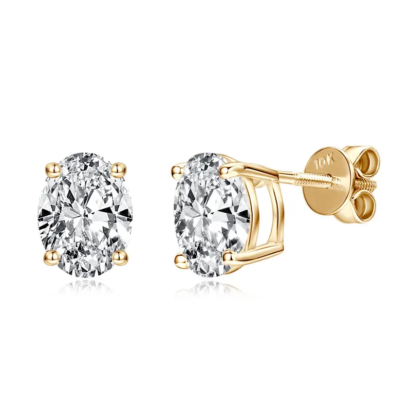 IOGOU Real 10k Yellow Gold Earrings 1.5CT Oval Cut Moissanite Stud Earrings for Women Men Wedding Jewelry 2025 Trendy