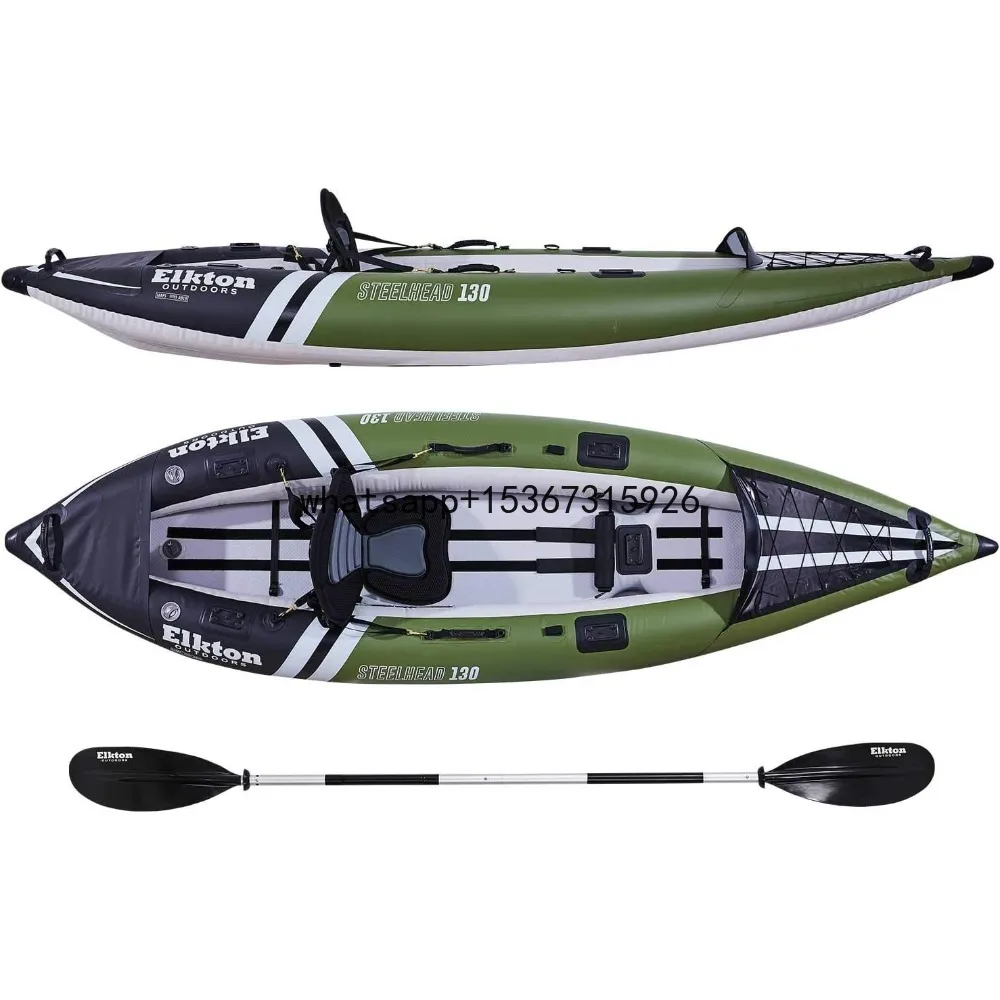 Steelhead Inflatable Fishing Kayak - Angler Blow Up Kayak, Includes Paddle, Seat, Hard Mounting Points, Bungee Storage