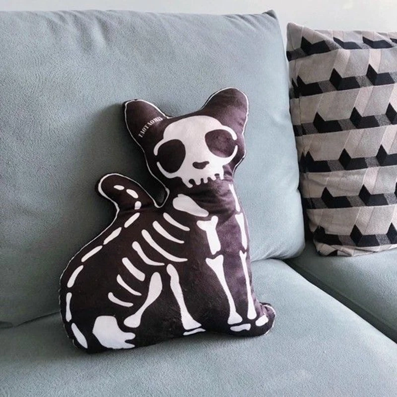 

40CM Original Irregular-shaped Skeleton Cat and Dog Doll Personalized Throw Pillow Decoration Halloween Party Gift