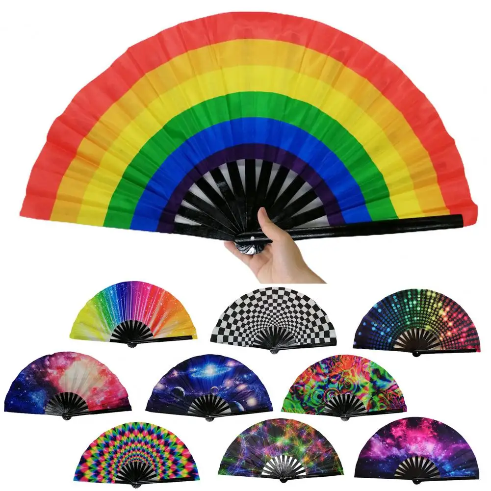 Large Hand Fan UV Light Fan Folding Fan Sturdy Fan Bone Bright Color Glow in The Dark Festival Disco Club Fan abanico eventail