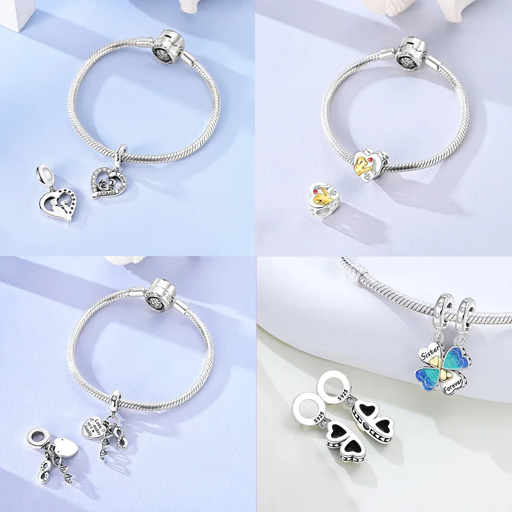 

Золотая собака, семейная навсегда, подвеска для сестры, оригинальное серебро 925, подвески в виде сердца любви, бусины, подходят для браслета, женские ювелирные изделия, аксессуары «сделай сам»