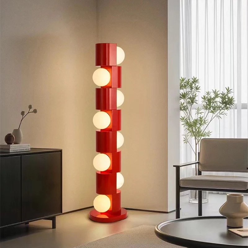 2026 Trending Vibrant Red Minimalist Art Deco Modern Living Memphis Totem Light Modern Bauhaus-Inspired Aesthetic Floor Lamp