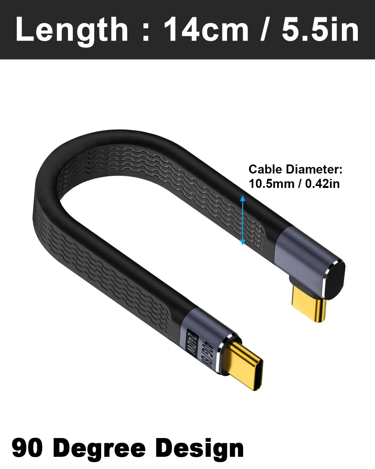 10 STKS 5-inch korte USB-C snellaadkabel 240 W 40 Gbps platte flexibele haakse PD 3.1 compatibel voor IPhone 15, Galaxy S23 & Mo
