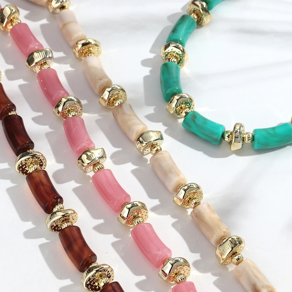 Neue bunte klobige Bambusrohr-Perlen-Acryl-Halsband für Frauen und Männer, Statement-Ellenbogenstapel-Halskette, französischer trendiger Schmuck, Geschenk – Detail 6