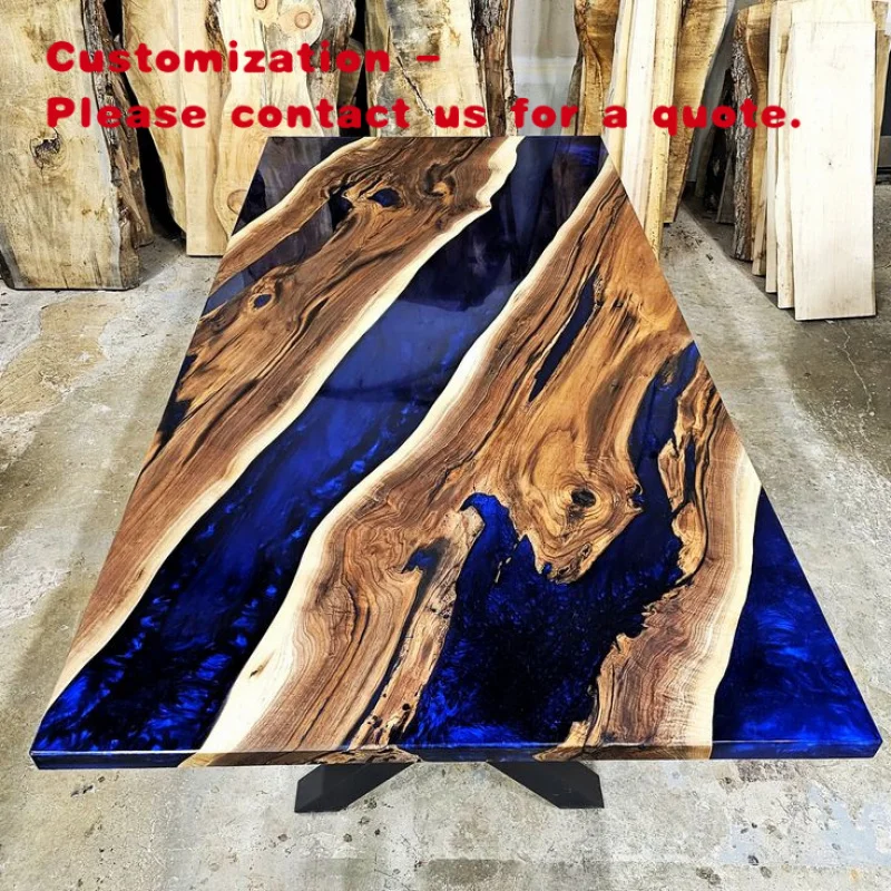 custom.Handmade Modern Solid Wood Epoxy Resin Dining Table Metal Waterproof Custom Made Home Hotel Restaurant