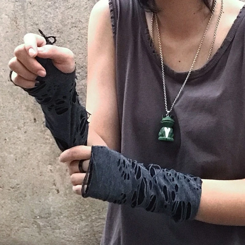 Punk Fingerless Gloves Ripped Sleeve Gothic Wrist Gloves Distressed Gloves for Halloween Masquerade Prom Gloves