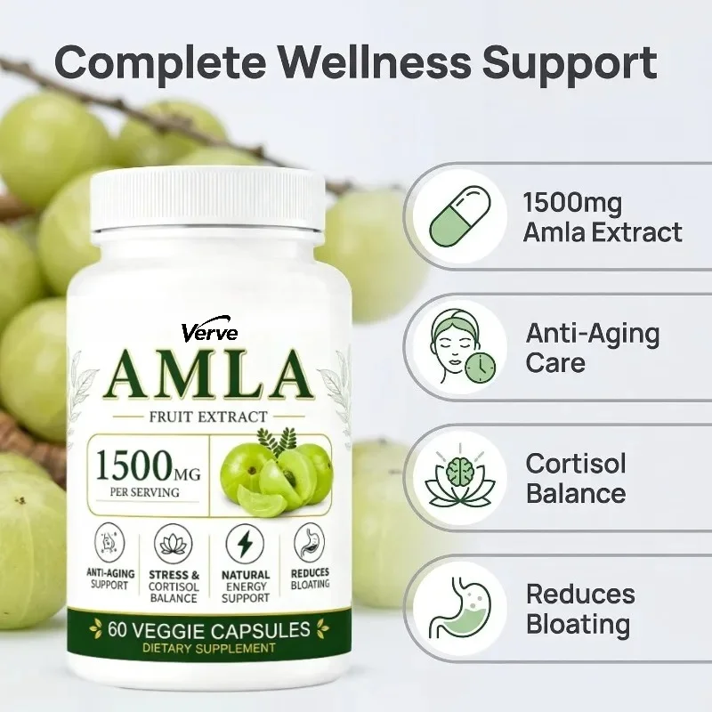Amla fruit supplement of Indian blackcurrant, 1500mg, 60 capsules of antioxidant, promotes digestion and energy health