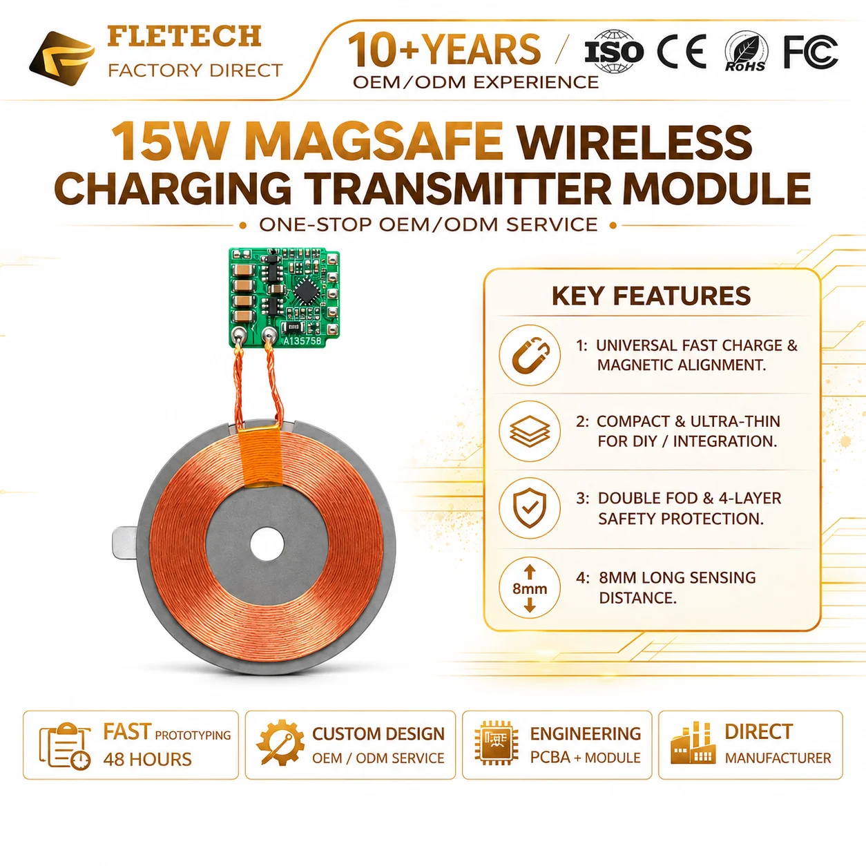 Ultra-Small 15W Qi Wireless Charging Transmitter Module with Magnet Alignment Micro Circuit Board PCBA for Car Desk DIY 3D print