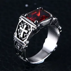 Personalità della moda squisito zircone rosso croce modello anello fascino accessori per gioielli da festa da uomo regalo amuleto