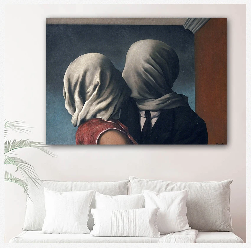 Painting Posters and Prints Surrealism Wall Art Pictures for Home Decoration Famous Art The Kiss Lover By Rene Magritte Canvas