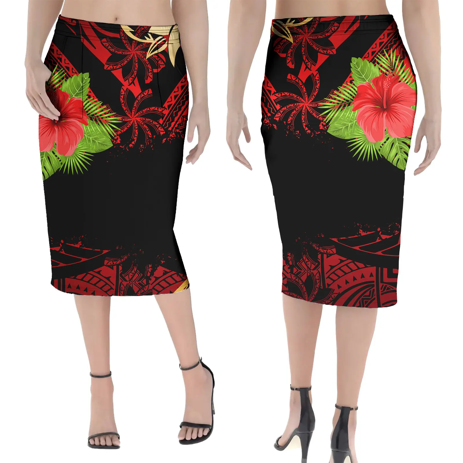 

New Polynesian Style Mid-Length Dress Skirt Women Summer Casual Samoa Tapa Black Women's Clothing Skirt