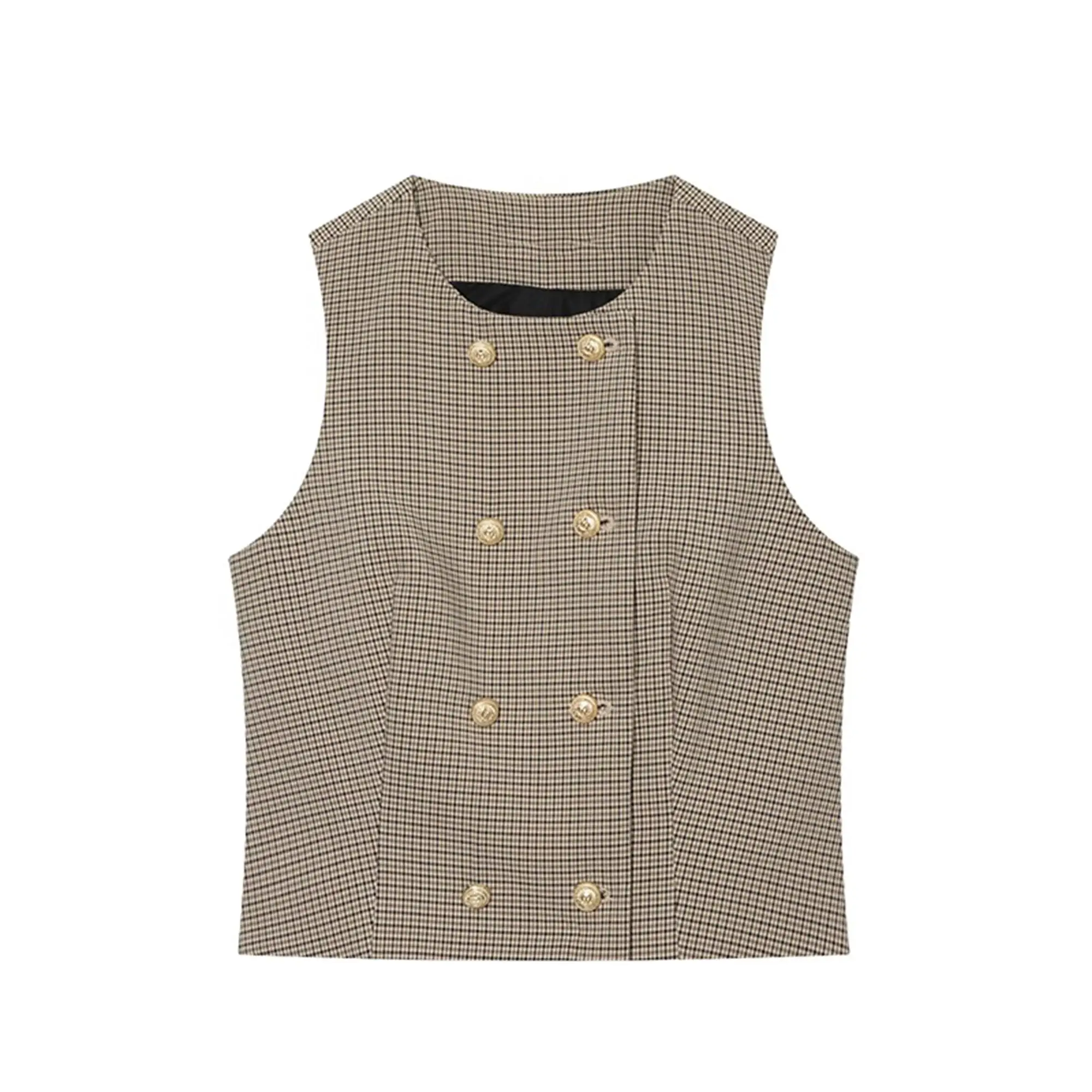 Damen Zweiteiler-Outfit: Ärmelloses O-Ausschnitt-Top, Blazer, Hochgeschnittene Weite Hose mit Gürtel, Eleganter Büro-Look, Neuer Herbstanzug – Detail 3