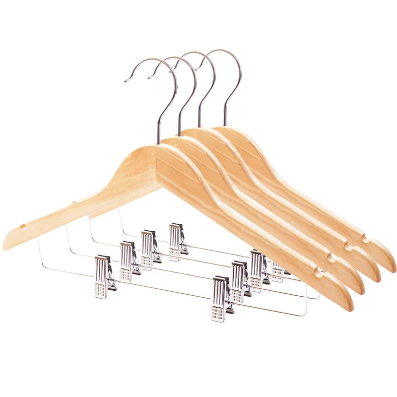 P66 Wooden Hangers 3 Pack Wood Clothes Hangers with Clip olid Wooden Trouser Rack with Shoulder Notches for Dress Jacket