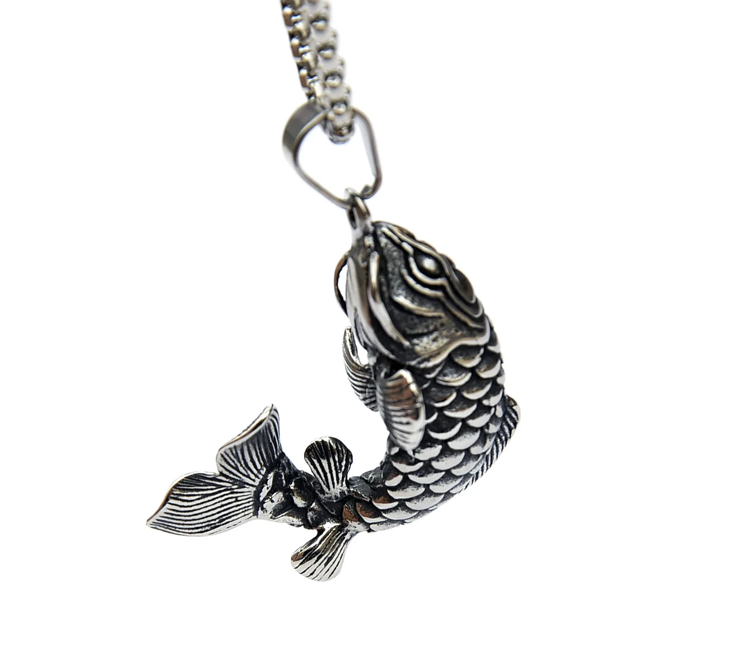 Stainless Steel 3D Koi Fish Pendant Charm ANGLER Necklace Mythical Ocean Fishing DIY Jewelry Making Fisherman Outdoor Camping