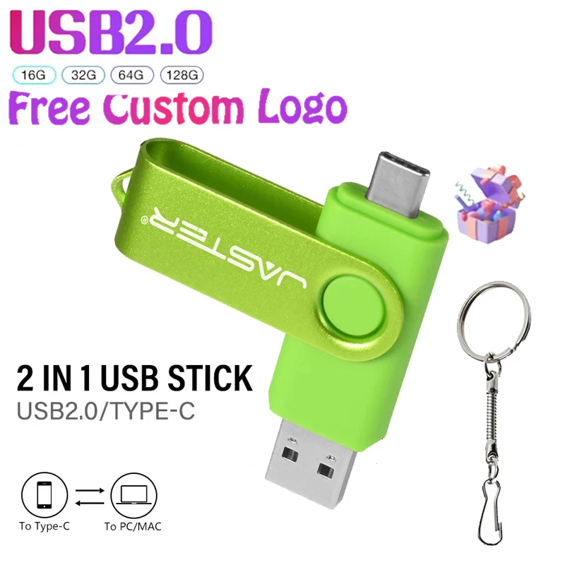 

Type-C Free Custom Logo USB High Speed Flash Drive 2IN1 360° Rotate Freely Pendrive 128GB/64GB/32GB/16GB Multi-format Compatible