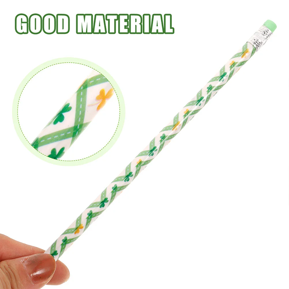 24 Pcs Four Leaf Pencil St Patrick Day Party Pencils Good Luck Students Stationery Wood Writing Children's Themed for