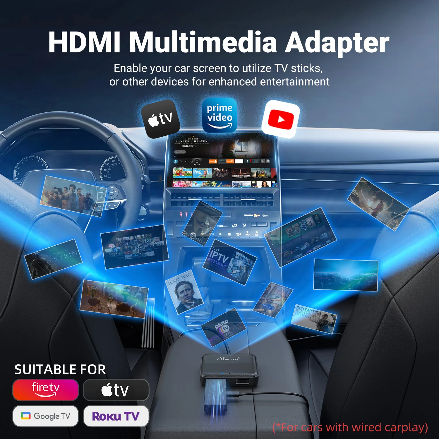 Ottocast Express Car TV Mate Bezprzewodowy Adapter Carplay Android Auto TV Stick Game Box Wyjście HDMI Konwerter Wideo Dla 99% Samochodów