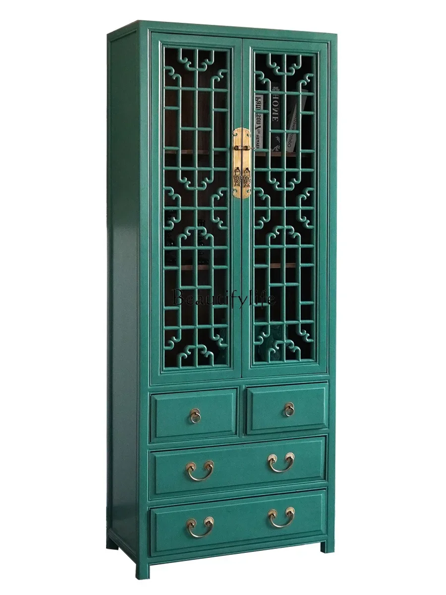 

LJYNew Chinese solid wood lattice wardrobe classical paint old display cabinet