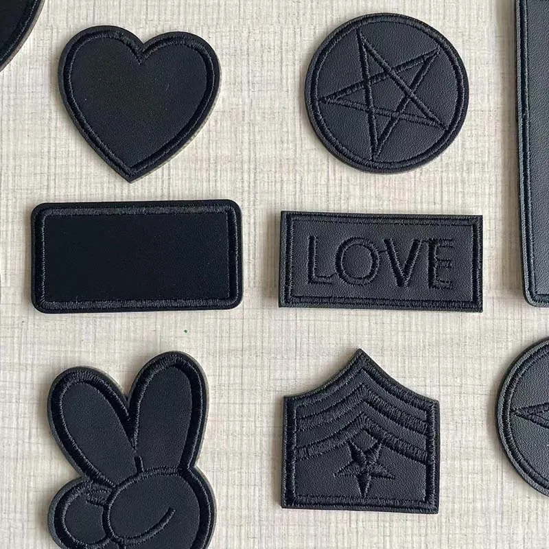 6/17 Stück, Leder-Patch-Stickerei-Applikation, schwarze Abzeichen, selbstklebende Patches, Bügel-Transfer-Aufkleber für Kleidung, Jacken – Detail 9