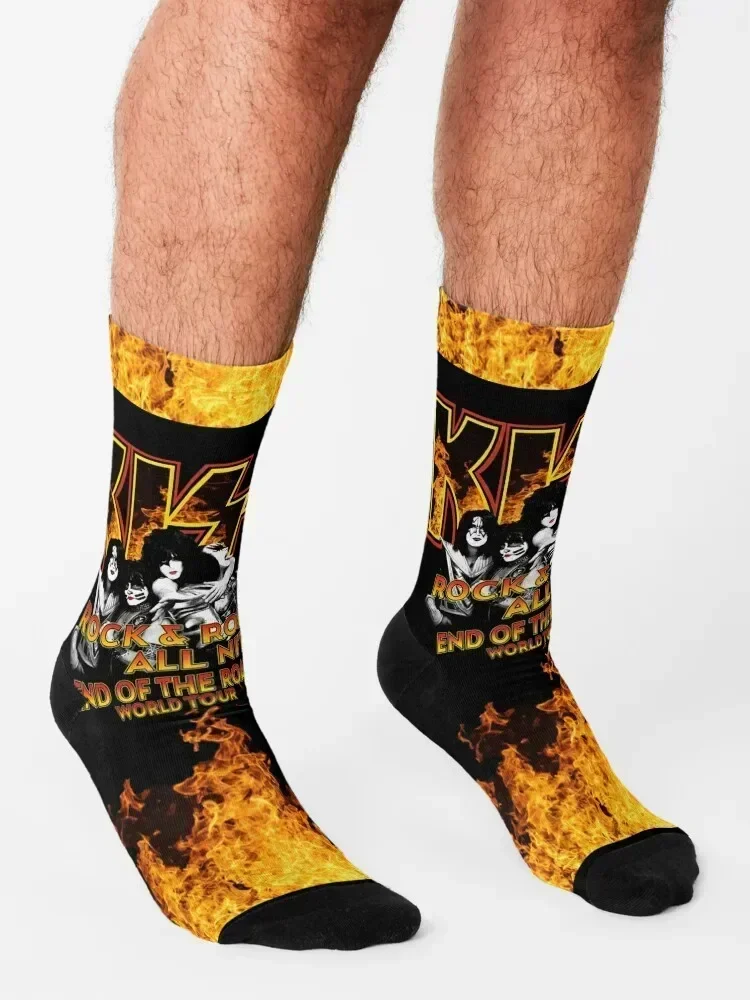 KISS End Of The Road World Tour Fire Flames Rock & Roll All Nite Spaceman Catman Starman Demon Socks anime Socks Male Women's