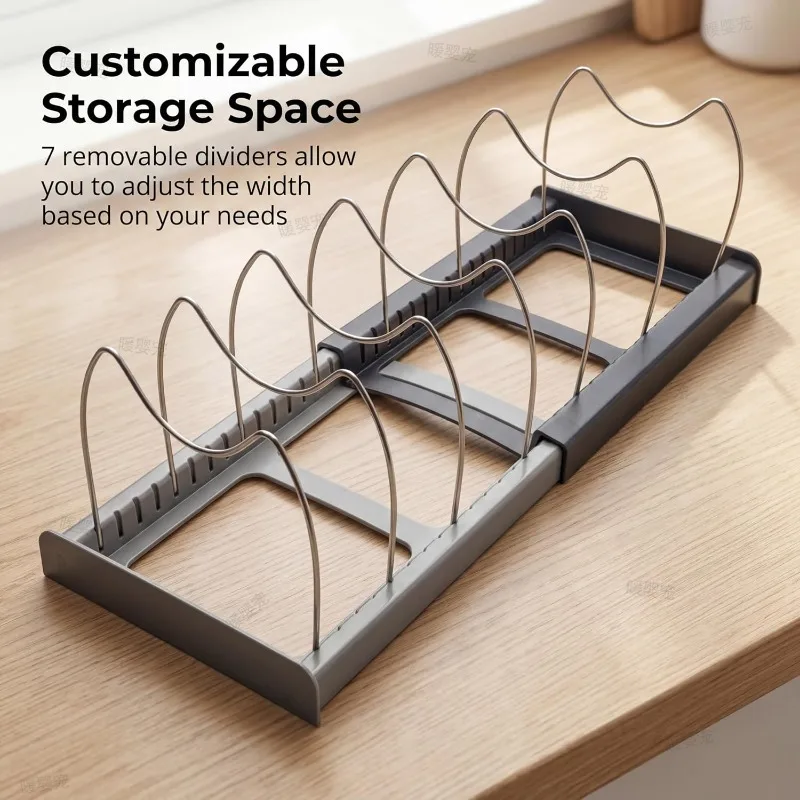 Cookware Shelf Dish Rack Kitchen Cabinet Rack 7grid Pans Organizers Expandable Stainless Steel Storage Rack Cutting Board Drying