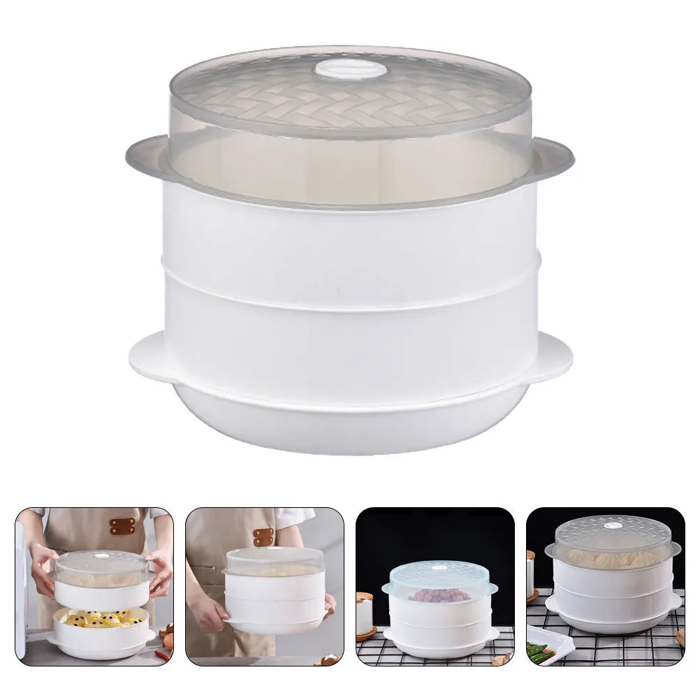 

1 set 1 Set Double-Layer Round Food Plate Microwave Oven Steamer High Temperature Resistant Pp Kitchen Supplies Cooking Steamer