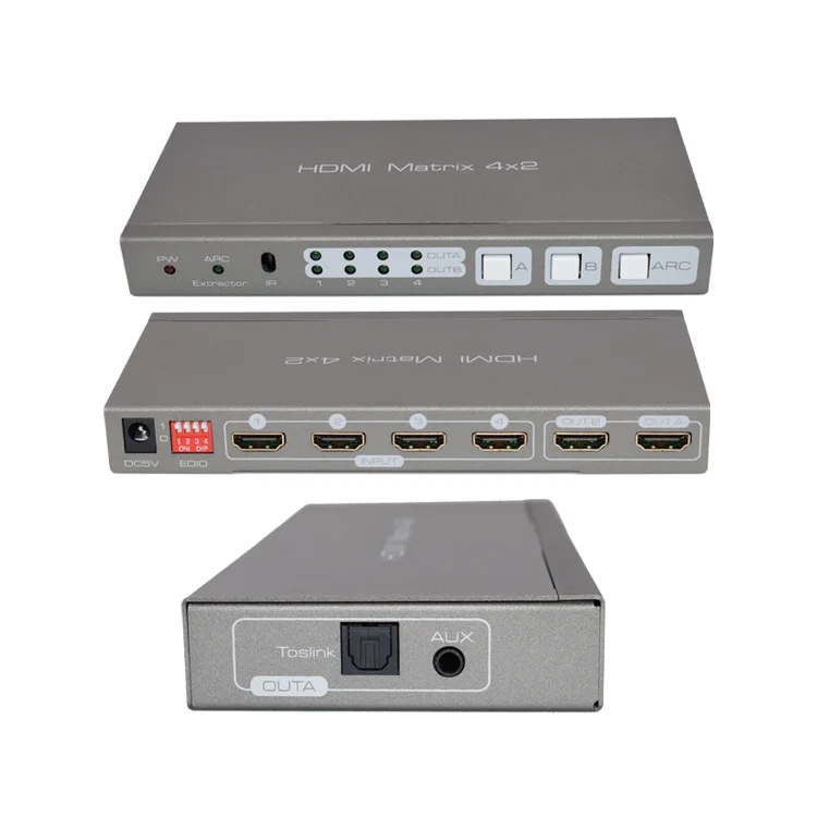 

multi signals inputs and outputs 4 in 2 out 4x2 4K matrix switcher With ARC and audio extraction and splitter function